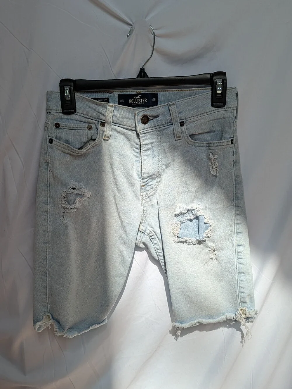 Hollister Men's Pale Blue Ripped Denim Shorts